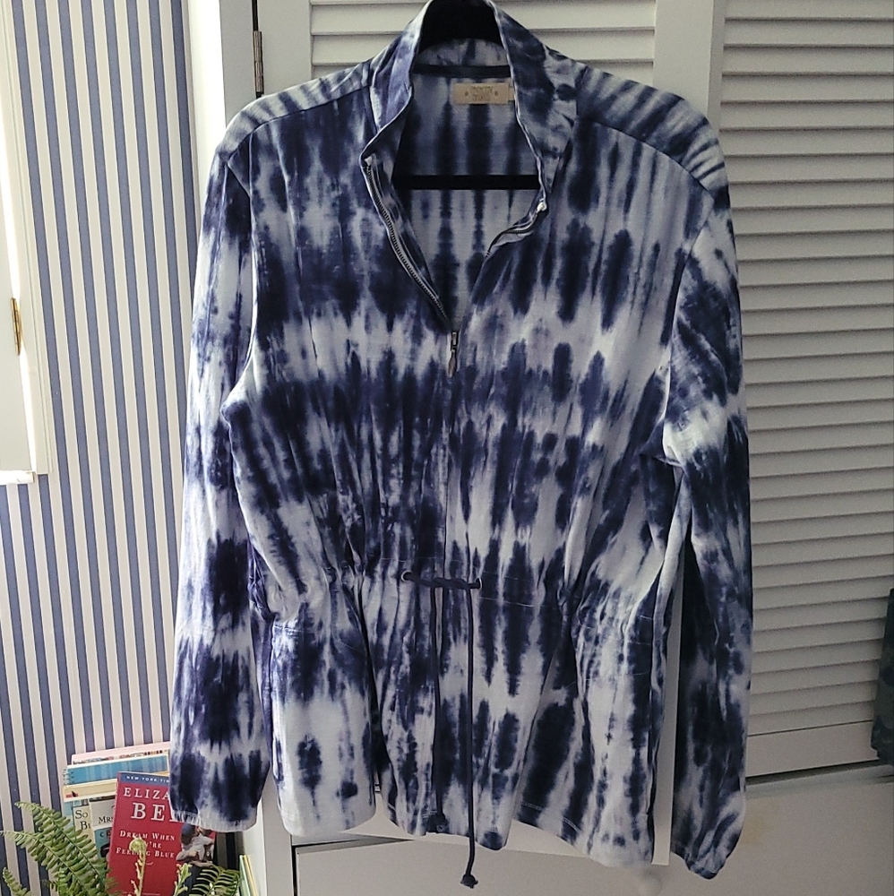 Blue & White Tie Dye Utility Jacket. Paradise Shores. XlL